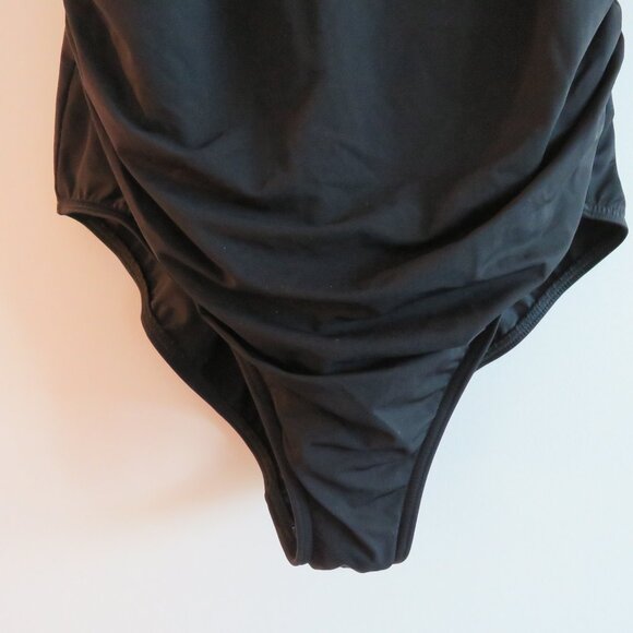 LAND'S END Tropical Floral Ruched Slimming One Piece Swimsuit Black Pink - Sz 14 - Picture 7 of 15